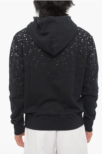 Geborstelde katoenen hoodie met juwelen in het zwart