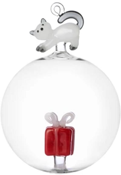 Ichendorf kersteditie Tabby Cat kerstbal poes wit /geschenk rood