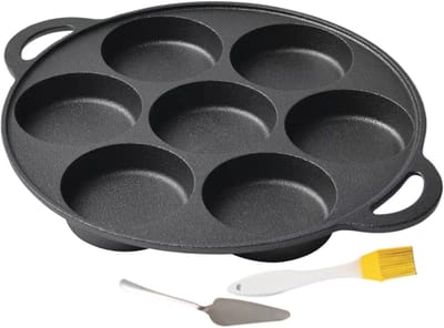 Pannenkoekenpan Zeven Gaten - Ontbijt Pan - Snel Ontbijten - Gietijzer Anti-aanbak - 30 cm - Zwart