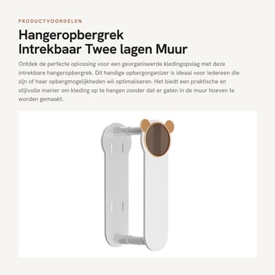 Dailygoods- Hangeropbergrek - Intrekbaar - Tweelaags - Muurbevestiging - Ruimtebesparend - Organisatieoplossing - Kledingrek