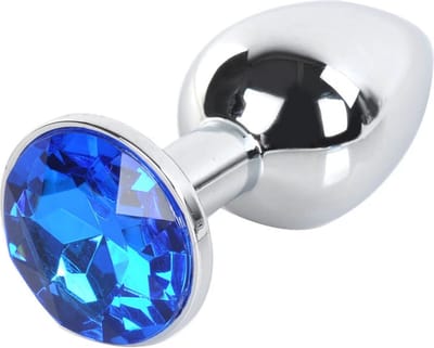 Power Escorts Metalen Plug Met Donkerblauwe Steen - Klein Formaat Voor Starters