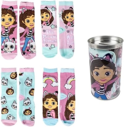 4 Paar Baby Sokken Katoen Blend met Spaarpot - Meisjes Katoenen Sokjes met Figuurtjes
