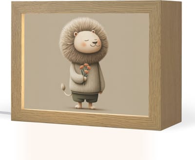Nachtlampje 20x15 cm - Kinder lampje - Leeuw - Oranje bloemen - Vriendelijk - Tafellamp kinderkamer - Slaapkamer lamp - Bedlamp kinderen - Kinderlampje stopcontact - Wandlamp babykamer - Nachtlampjes