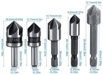 Rasp Set 5 Stuks - Afschuining Cutter - Voor Houtbewerking - Zwart - Verzinkboor Set - Professionele Gereedschapset - 82 Graden Afsch...