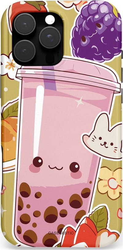 Casetastic hoesje geschikt voor Apple iPhone 16 Pro Max - MagSafe - Dubbellaagse bescherming - Roze Rode Kawaii Bubbletea Korea - Fashion Case - Goud Beige Lichtroze Perzik