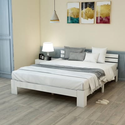 Sweiko Houten bed Tweepersoonsbed van bedframe met hoofdeinde met lattenbod-140*200 cm Massief hout Tweepersoonsbed bruikbaar als dennenbed