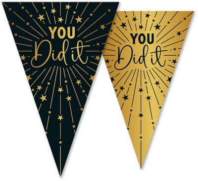 Vlaggenlijn Geslaagd / You did it! zwart / goud 10 meter 2 zijdig bedrukt - Verjaardag Feestje Vlag Vlaggen Versiering Slinger Feestdecoratie Decoratie