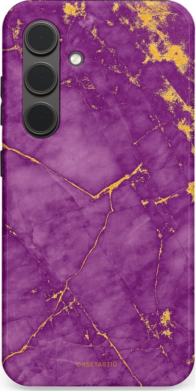 Casetastic hoesje geschikt voor Samsung Galaxy S24 - Dubbellaagse bescherming - Paarse Marmer - Fashion Case - Lavendel Goud