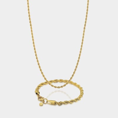 Rope Ketting 3 mm x Rope Armband 5 mm - Gouden Schakelketting en Schakelarmband Heren - 50/19 cm lang - Olympus Jewelry