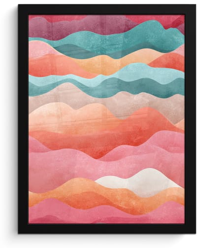Poster in lijst - Fotolijst 30x40 cm - Posters - Golven - Kleurrijk - Abstract - Posterlijst zwart - Decoratie - Wanddecoratie woonkamer - Muurdecoratie slaapkamer