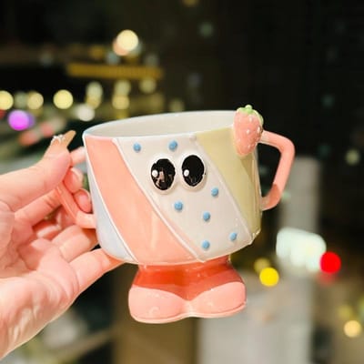 Creatieve Handgeschilderde Materiaal Cartoonvormige Bekers Kinderbekers Huishoudelijke Keramische Ontbijtbekers Gepersonaliseerde Waterbekers Als Souvenirs 260ml