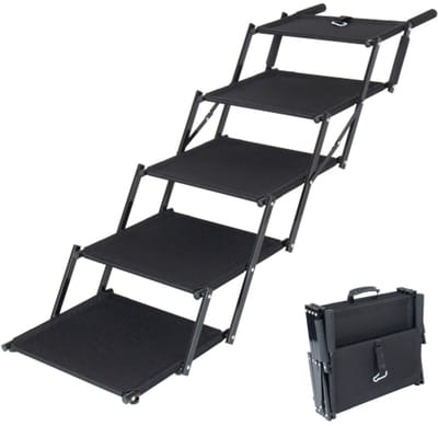 Extra brede opvouwbare hondentrap - antislip oppervlak - zachte schuimgreep - geschikt voor auto's, hoge bedden en vrachtwagens - belastbaar tot 110 kg - 5 treden