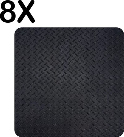 Luxe Placemat - Zwarte Traanplaat - Metalen Textuur - Set van 8 Placemats - 50x50 cm - 2 mm dik Vinyl - Anti Slip - Afneembaar