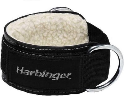 Harbinger Enkelband met Schapenvacht - Ankle Cuff - Comfortabele Enkel Strap voor Beenspiertraining - Verstelbaar - Zwart - Geschikt voor Kabelmachines