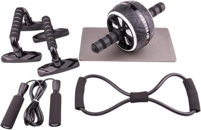 Buikspierroller Set - Fitness Wiel - Kracht Training - Stabiel Ontwerp - 1000 Gram - Zwart