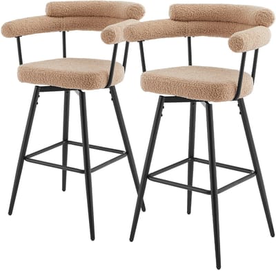 Set van 2 barkrukken 360° draaibaar bruin 61x103x55 cm met armleuning, rugleuning en voetensteun tot 120 kg ML design