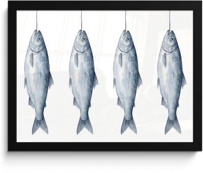 Poster in lijst - Fotolijst 40x30 cm - Posters - Vissen - Illustratie - Delfts - Blauw - Posterlijst zwart - Decoratie - Wanddecoratie woonkamer - Muurdecoratie slaapkamer