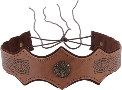 Retro Faux Leather Hoofdband in Bruin - Verstelbare Middeleeuwse Vikingstijl voor Cosplay en Halloween Accessoire, Perfect voor LARP en Theatrale Kostuums