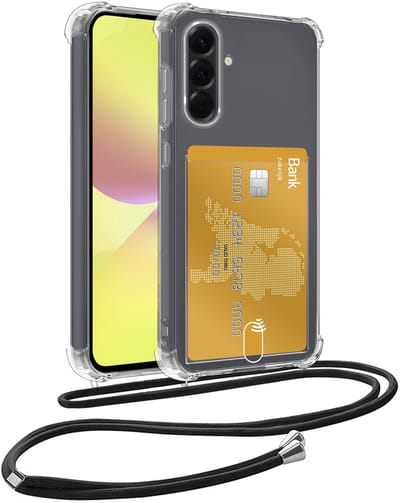 Hoesje Geschikt voor Samsung A36 Telefoonhoesje Met Koord Case Pashouder Siliconen - Hoes Geschikt voor Samsung Galaxy A36 Hoesje Met Kaarthouder - Transparant