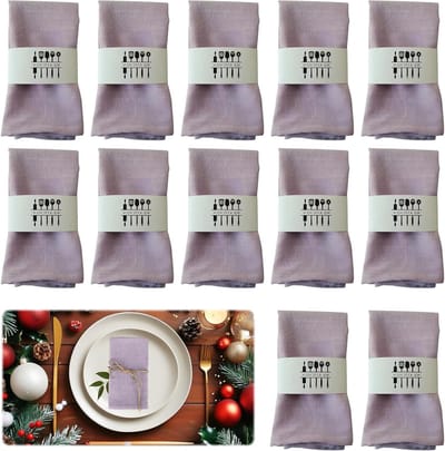 Linnen Servetten Set van 12 Stuks, Vierkante Lavendel Servetten 40 x 40 cm, Wasbare Tafeldecoratie voor Feestdagen en Bruiloften