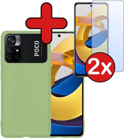 Hoesje - Met 2x Screenprotector - Geschikt voor Xiaomi Poco M4 Pro 5G - Sterk & Shockproof - Telefoon Hoes - Back Cover - Siliconen Case - Telefoonhoes - Groen