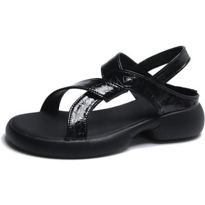 Maat 35-42 Grote Maten Zacht Leer Holle Platte Sandalen voor Dames Zomer Casual Voet Sandalen voor Dames 38 black