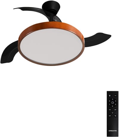 CREATE - Plafondventilator 40W stil met intrekbare bladen met licht - Ø108cm - Zwart / Donker hout - Afstandsbediening - WIND CLEAR STUDIO