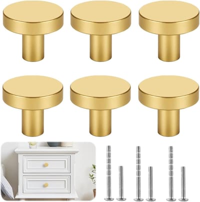 Set van 6 Meubelknoppen - Goud en Zwart - Kast Knoppen voor Commode, Ladekast en Bureau