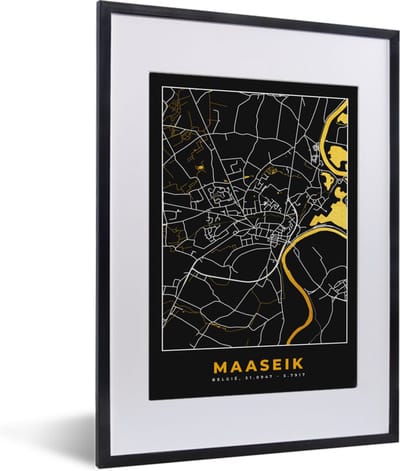 Fotolijst incl. Poster - Kaart - Plattegrond - Maaseik - Goud - Stadskaart - 30x40 cm - Posterlijst