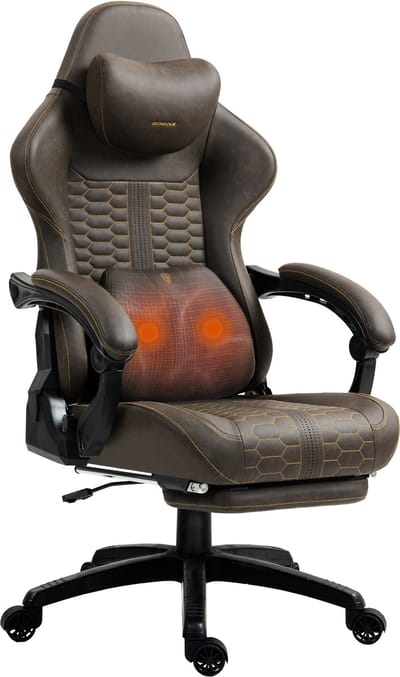 Dowinx - Big and Tall - Gamingstoel - PU leer, massage, voetensteun, 180 kg - Grijs