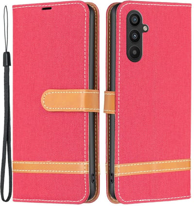 Coverup Hoesje - Geschikt voor Samsung Galaxy A34 Hoesje - Coverup Denim Book Case - Rood