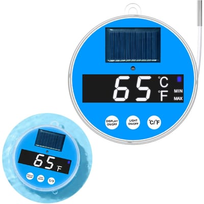 Thermomètre de piscine numérique, Thermomètre flottant avec lumière de couleur LED, Jauge de température de piscine alimentée à l'énergie solaire pour la natation black