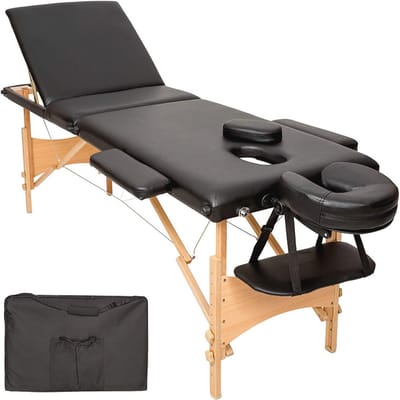 Professionele 3-zone Massagestoel - Draagbare Cosmetische Ligstoel van Hout in Zwart