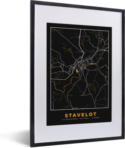 Fotolijst incl. Poster - Goud - Stadskaart - Plattegrond - Stavelot - Kaart - 30x40 cm - Posterlijst
