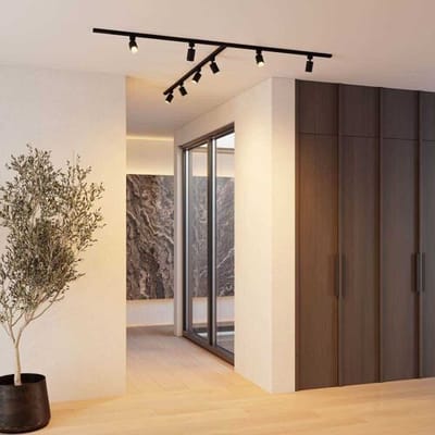 HOFTRONIC railverlichting pakket T-vorm – 4x 1 meter rail – 8x GU10 railspots – dimbaar – aluminium zwart – IP20 – modulair – 230V – railverlichting woonkamer keuken
