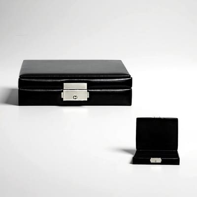 Cavill - Luxe Zwart Leren Sieraden Koffer - Compact 15,5x12,5x3,5 cm - Zilverkleurige Sluiting - Sieraden Organizer Voor Ringen - Reiskoffer