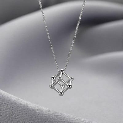Collier Géométrique Cube en Argent Sterling 925 Féminin Simple Élégant Brillant Chaîne Ras du Cou Pendentif Colliers Cadeau argenté