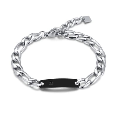 Twice As Nice Armband in edelstaal, schakels met zwart element Zilverkleurig 18cm+3cm