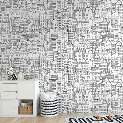 Fotobehang Profhome 398601-GU vliesbehang hardvinyl warmdruk in reliëf glad met kinder patroon mat zwart wit 1,59 m x 2,8 m