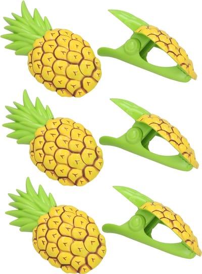 Gerimport Handdoekknijpers - 6x - geel - ananas - handdoekklem - kunststof