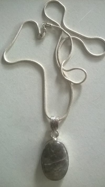Gemstones-silver-natuursteen ketting zilver 925-hanger agaat 3x2 cm in zilver 925 18g 54 cm