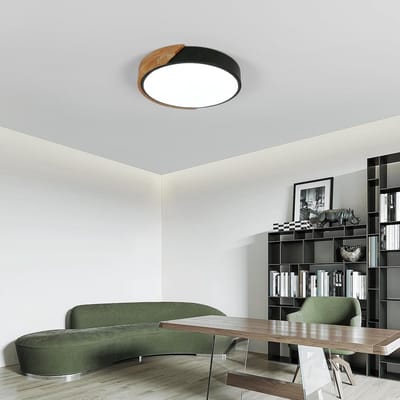 Luminaire Plafonnier LED Bois,30W Lampe de Plafond Moderne Ronde Blanc Froid 6500K,Plafonnier LED pour Chambre,Salle de Bain,Cuisine,Bureau,Ø30cm