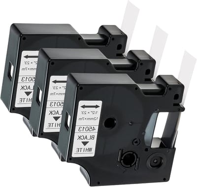 Set van 3 Zelfklevende Labeltapes 12mm x 7m, Geschikt voor D1, Letratag en LabelManager, Zwart op Wit, Perfect voor Organisatie en Labeling