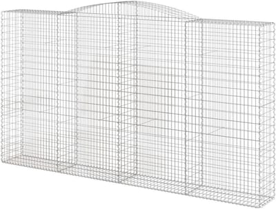 Gebogen schanskorf - Tuinbarrière steenkooi - Decoratieve tuinmuur - Corrosiebestendig gegalvaniseerd ijzer - 400x50x220/240 cm - Zilver