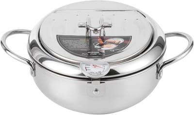 Tempura Friteuse - Japanse Pan Frituur - Frituren Thuis - Met Thermometer - 20 cm - Zilver