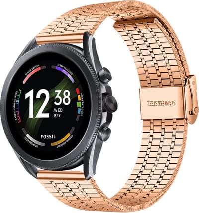Strap-it Luxe stalen RVS bandje - geschikt voor Fossil Gen 6 44mm / Gen 5 / Gen 5e 44mm - rosé goud