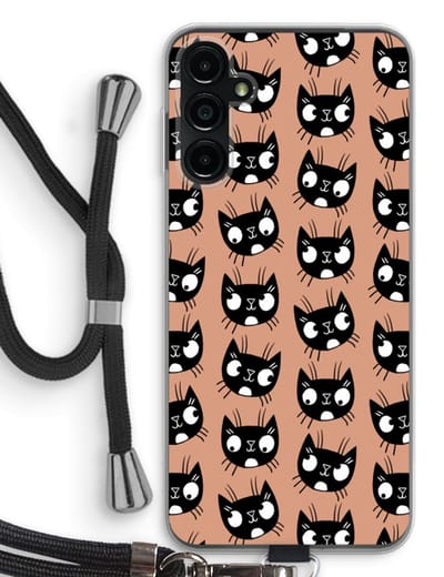 Case Company® - Hoesje met koord geschikt voor Samsung Galaxy A14 hoesje met Koord - Kat - Telefoonhoesje met Zwart Koord - Bescherming aan alle Kanten en Over de Schermrand