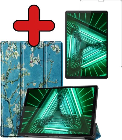 Hoesje - Geschikt voor Lenovo Tab M10 FHD Plus (2e / 2nd Generatie) - Met Screenprotector - Hardcover Book Case - Trifold Bookcase Hoes - Hard Cover - Tablethoes - Bloesem