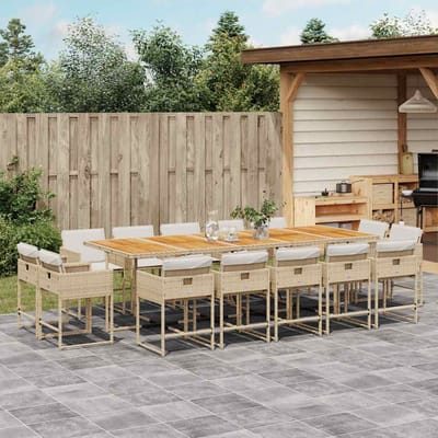vidaXL - 15-delige - Tuinset - met - kussens - poly - rattan - beige