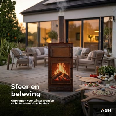 ASH Forno Pizza Oven voor Buiten – Cortenstaal – Tuinhaard & BBQ in één – Inclusief Pizzasteen – 126 cm
